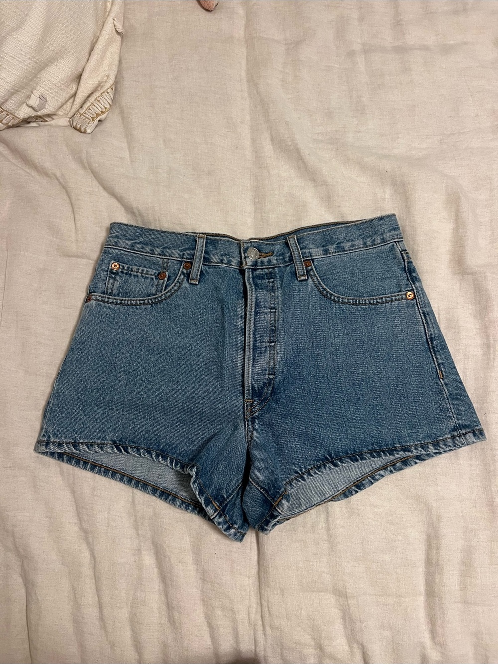 Re/Done Mid-Blue High-Rise Denim Shorts